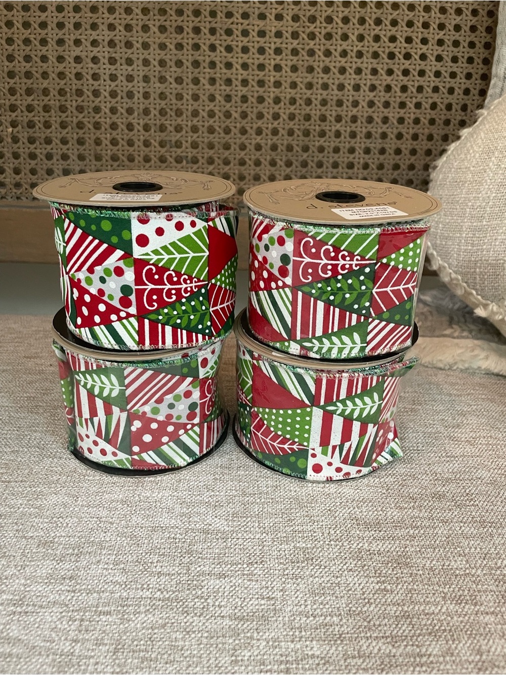 D. Stevens Red, Green & White Christmas Tree Whimsical Holiday Ribbon